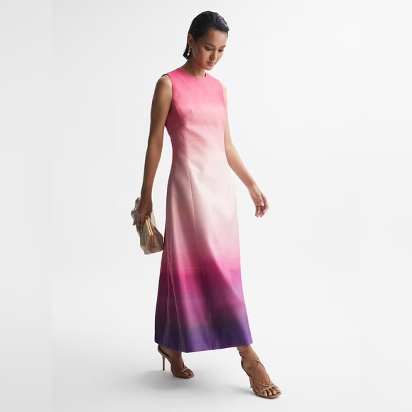 Leo Lin Dress Cleo Ombré Pink Coral Sleeveless A-Line Cocktail Midi Dress Size 8 - Picture 2 of 6